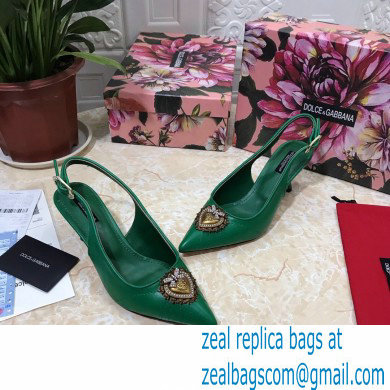 Dolce  &  Gabbana Heel 6.5cm Quilted Leather Devotion Slingbacks Green 2021